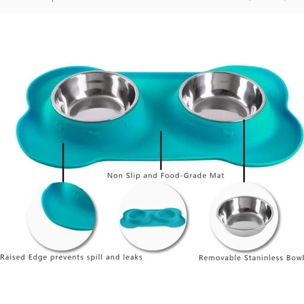 New Active Pets Dog Bowl Set Stainless Steel NoSpill Mess small silicone cat NWT
